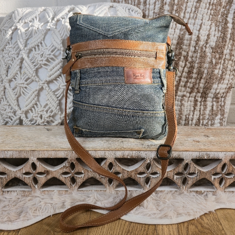 Myra Denim And Leather Pacthwork Crossbbody Bag